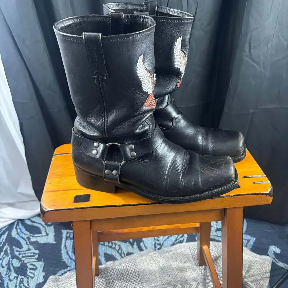 Harley Davidson Motorcycles Embroidered Eagle Harness Leather Boots 11